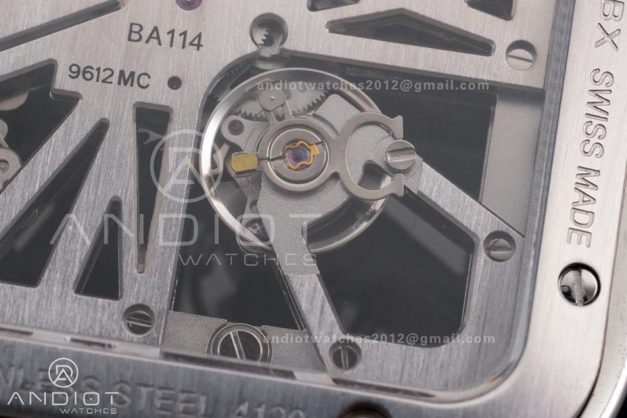 Santos de Cartier Skeleton SS MLF Skeleton Blue Skeleton Dial Blue Bezel on SS SmartLink Bracelet 9611MC Super Clone