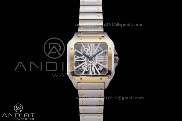 Santos de Cartier Skeleton SS/YG MLF Skeleton Dial on SS/YG SmartLink Bracelet 9611MC Super Clone