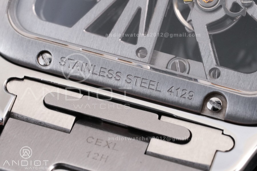 Santos de Cartier Skeleton SS/YG MLF Skeleton Dial on SS/YG SmartLink Bracelet 9611MC Super Clone