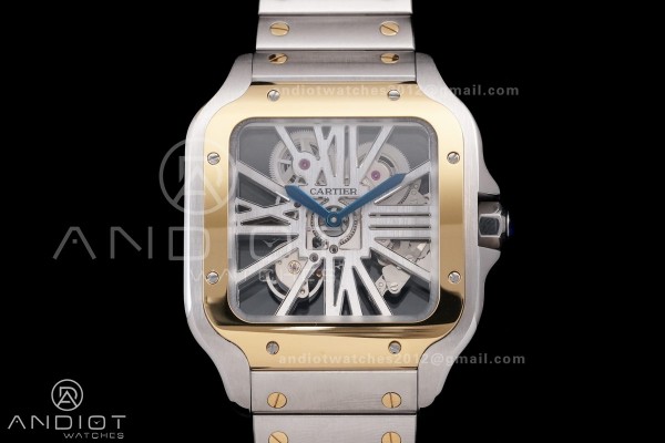 Santos de Cartier Skeleton SS/YG MLF Skeleton Dial on SS/YG SmartLink Bracelet 9611MC Super Clone