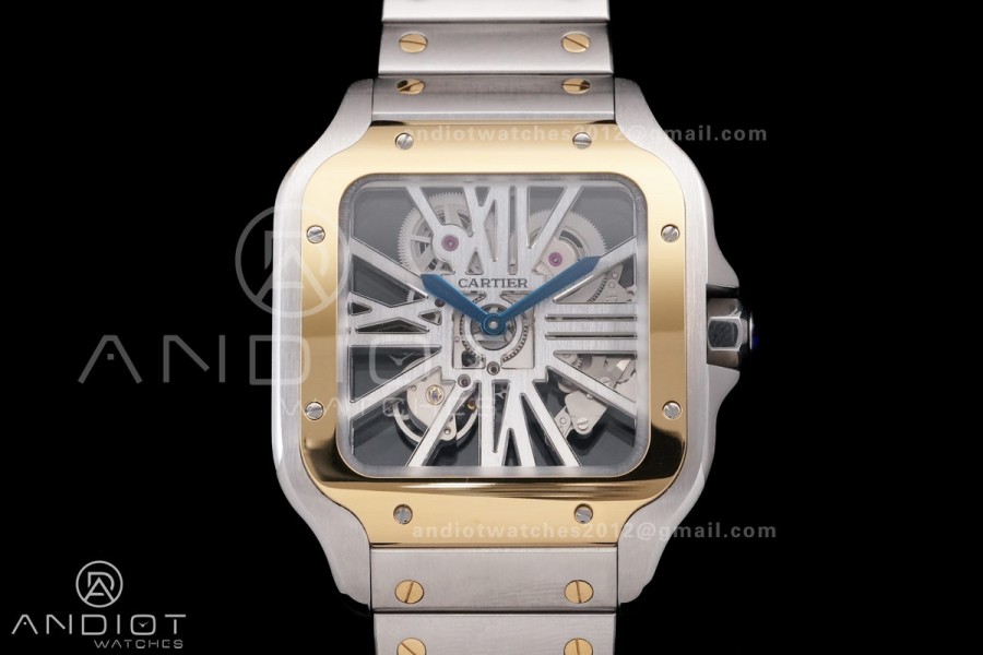 Santos de Cartier Skeleton SS/YG MLF Skeleton Dial on SS/YG SmartLink Bracelet 9611MC Super Clone