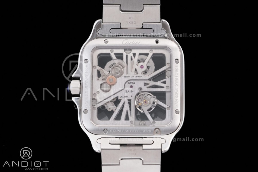 Santos de Cartier Skeleton SS/YG MLF Skeleton Dial on SS/YG SmartLink Bracelet 9611MC Super Clone
