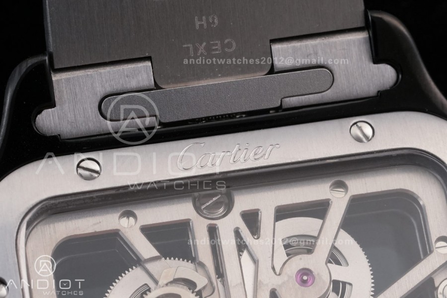 Santos de Cartier Skeleton PVD MLF Skeleton Black Skeleton Dial on SS SmartLink Bracelet 9611MC Super Clone