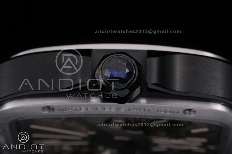 Santos de Cartier Skeleton PVD MLF Skeleton Black Skeleton Dial on SS SmartLink Bracelet 9611MC Super Clone