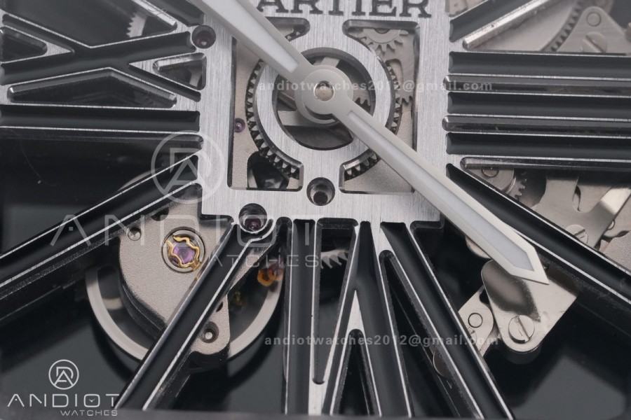 Santos de Cartier Skeleton PVD MLF Skeleton Black Skeleton Dial on SS SmartLink Bracelet 9611MC Super Clone