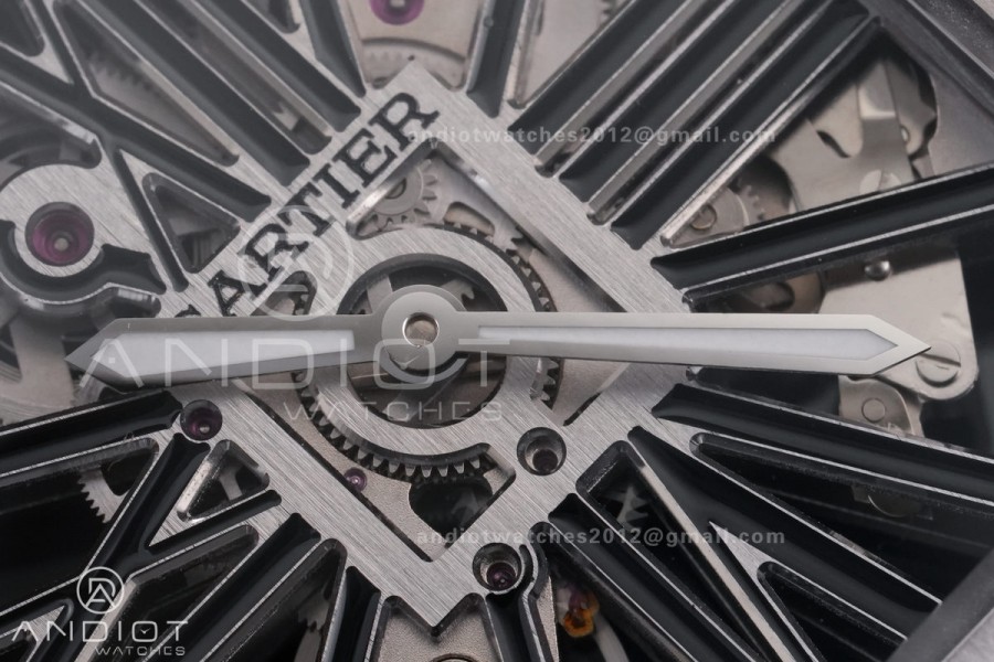 Santos de Cartier Skeleton PVD MLF Skeleton Black Skeleton Dial on SS SmartLink Bracelet 9611MC Super Clone