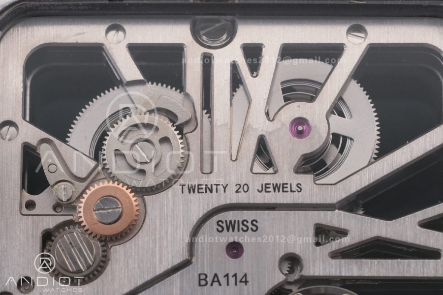 Santos de Cartier Skeleton PVD MLF Skeleton Black Skeleton Dial on SS SmartLink Bracelet 9611MC Super Clone