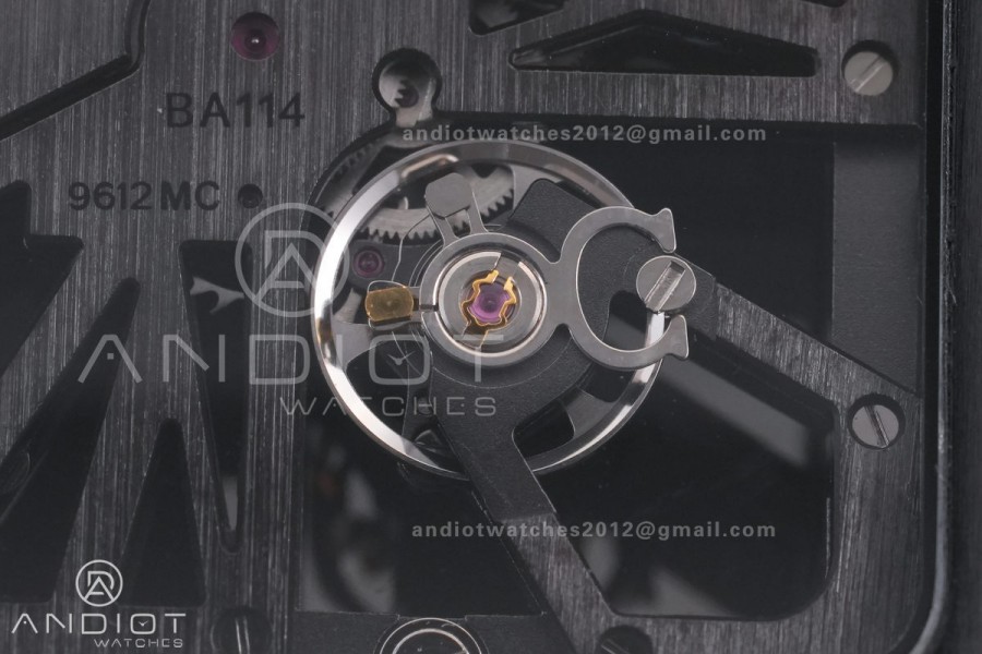 Santos de Cartier Skeleton PVD MLF Skeleton Dial on Black Leather Strap 9612MC Super Clone