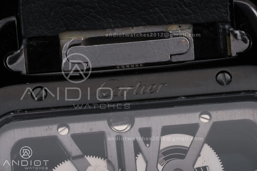 Santos de Cartier Skeleton PVD MLF Skeleton Dial on Black Leather Strap 9612MC Super Clone