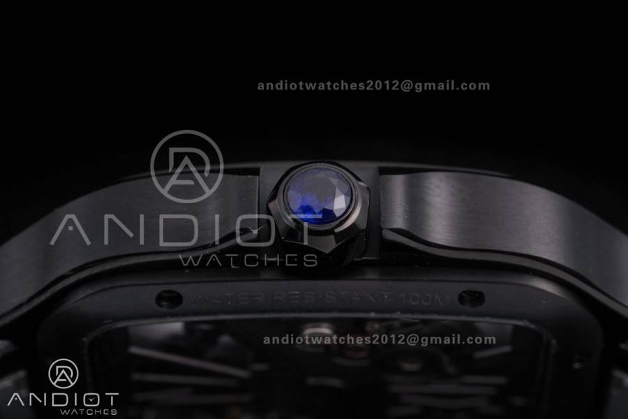 Santos de Cartier Skeleton PVD MLF Skeleton Dial on Black Leather Strap 9612MC Super Clone