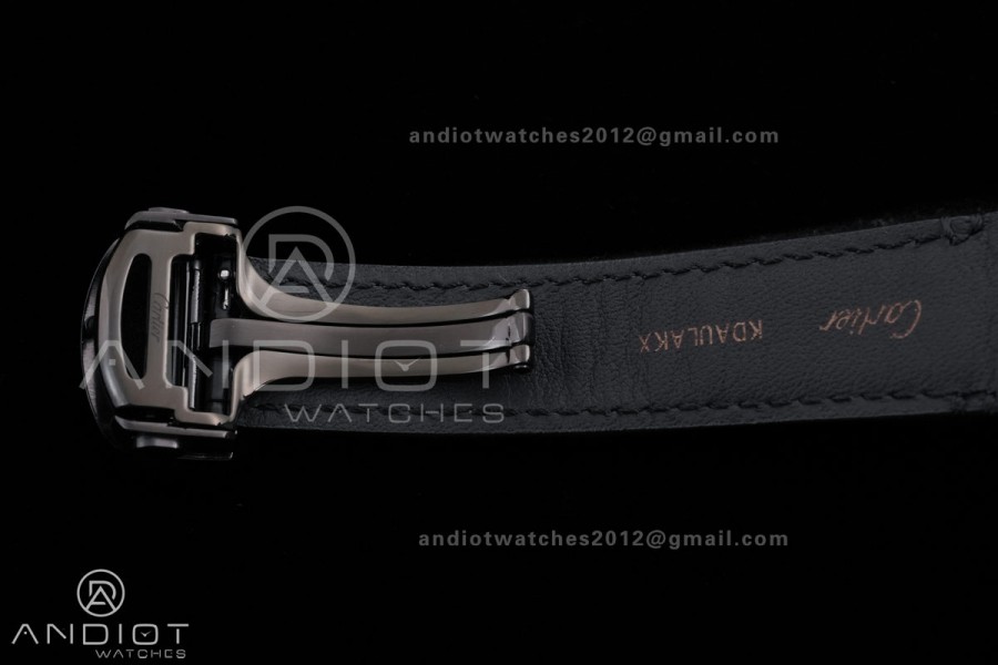 Santos de Cartier Skeleton PVD MLF Skeleton Dial on Black Leather Strap 9612MC Super Clone