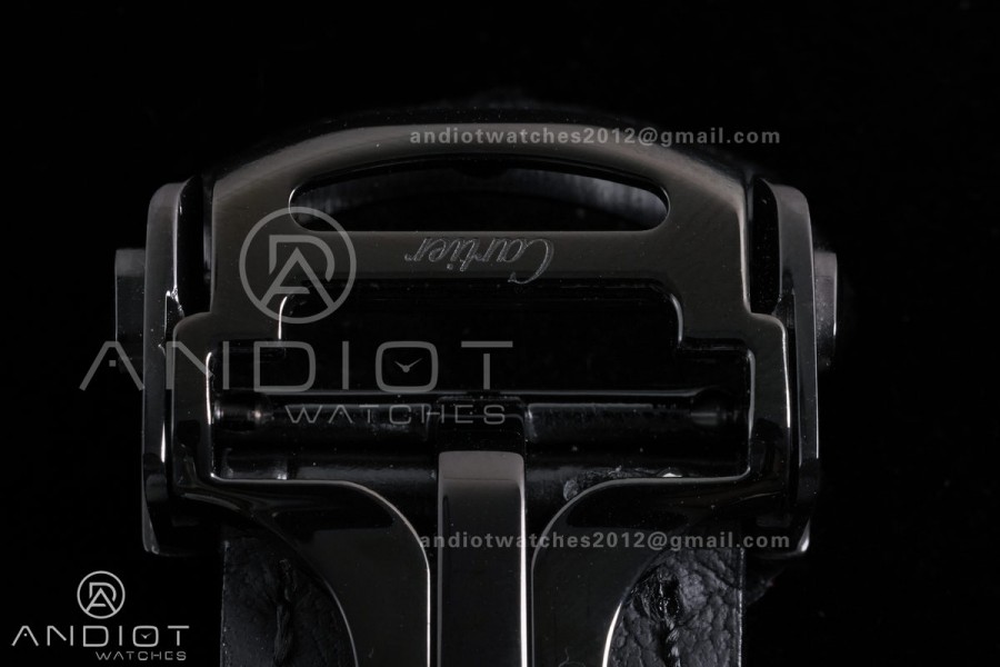 Santos de Cartier Skeleton PVD MLF Skeleton Dial on Black Leather Strap 9612MC Super Clone