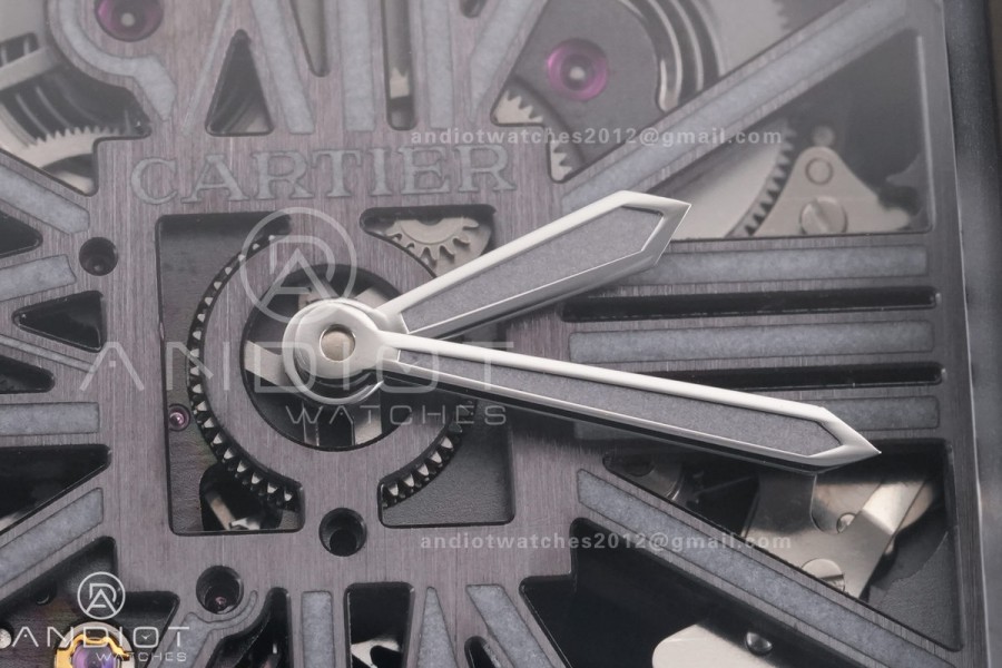 Santos de Cartier Skeleton PVD MLF Skeleton Dial on Black Leather Strap 9612MC Super Clone