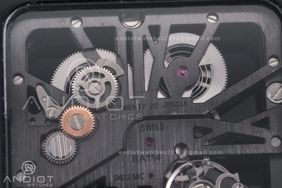 Santos de Cartier Skeleton PVD MLF Skeleton Dial on Black Leather Strap 9612MC Super Clone