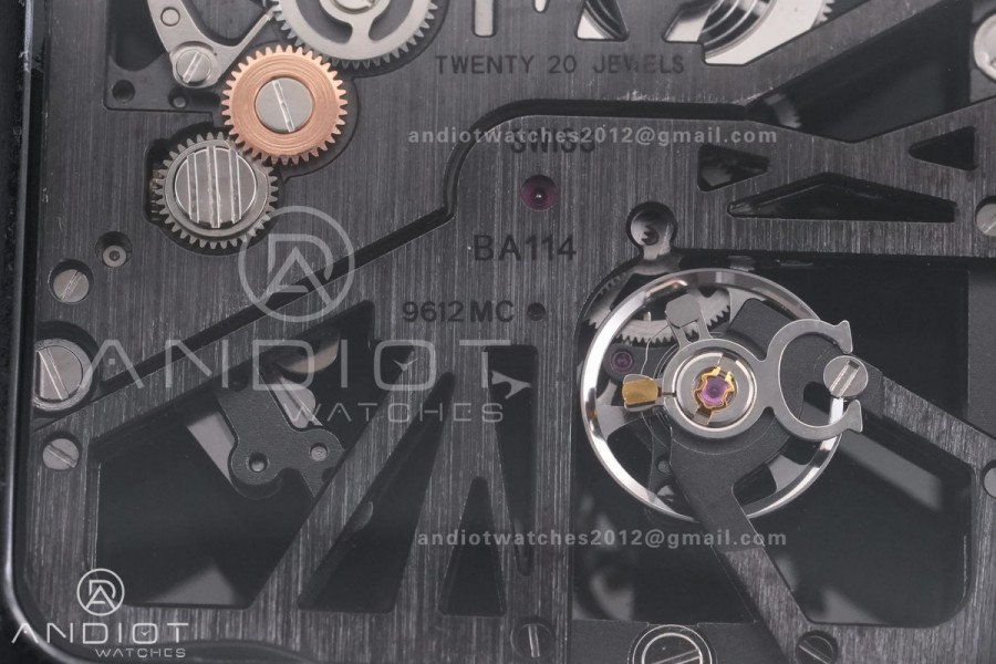 Santos de Cartier Skeleton PVD MLF Skeleton Dial on Black Leather Strap 9612MC Super Clone