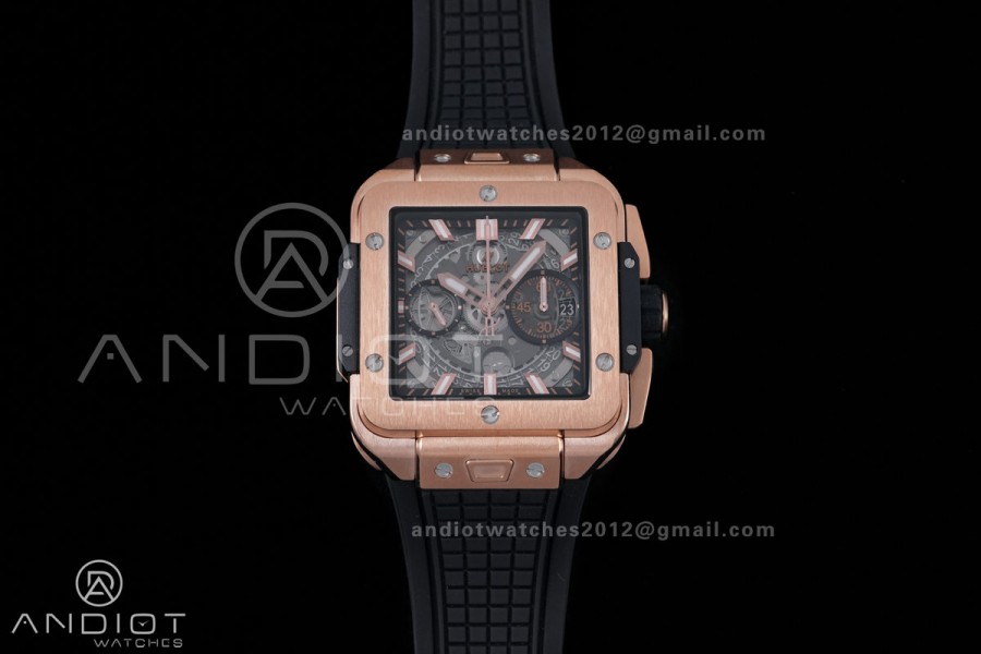 Square Bang Unico 42mm RG BBF 1:1 Best Edition Skeleton Dial on Black Rubber Strap A1280