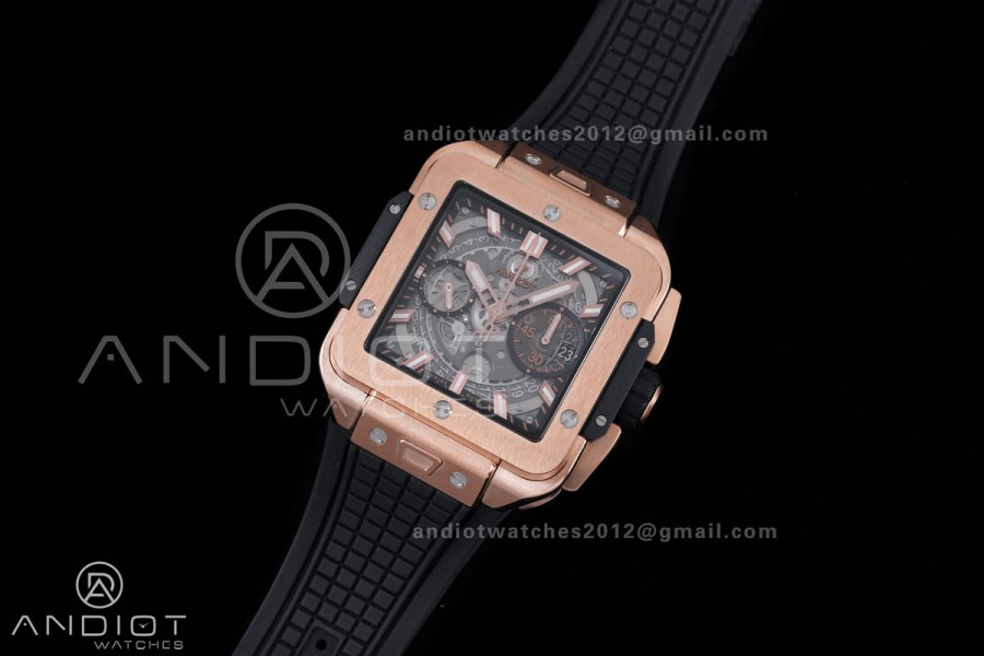 Square Bang Unico 42mm RG BBF 1:1 Best Edition Skeleton Dial on Black Rubber Strap A1280