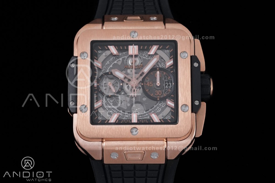 Square Bang Unico 42mm RG BBF 1:1 Best Edition Skeleton Dial on Black Rubber Strap A1280