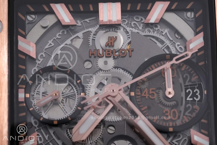 Square Bang Unico 42mm RG BBF 1:1 Best Edition Skeleton Dial on Black Rubber Strap A1280