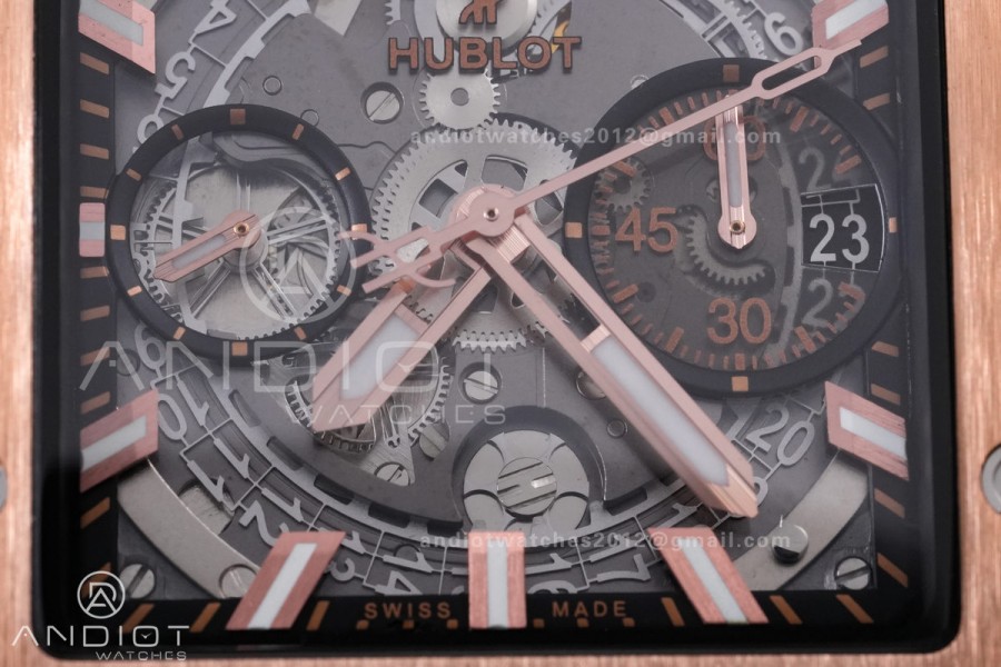 Square Bang Unico 42mm RG BBF 1:1 Best Edition Skeleton Dial on Black Rubber Strap A1280