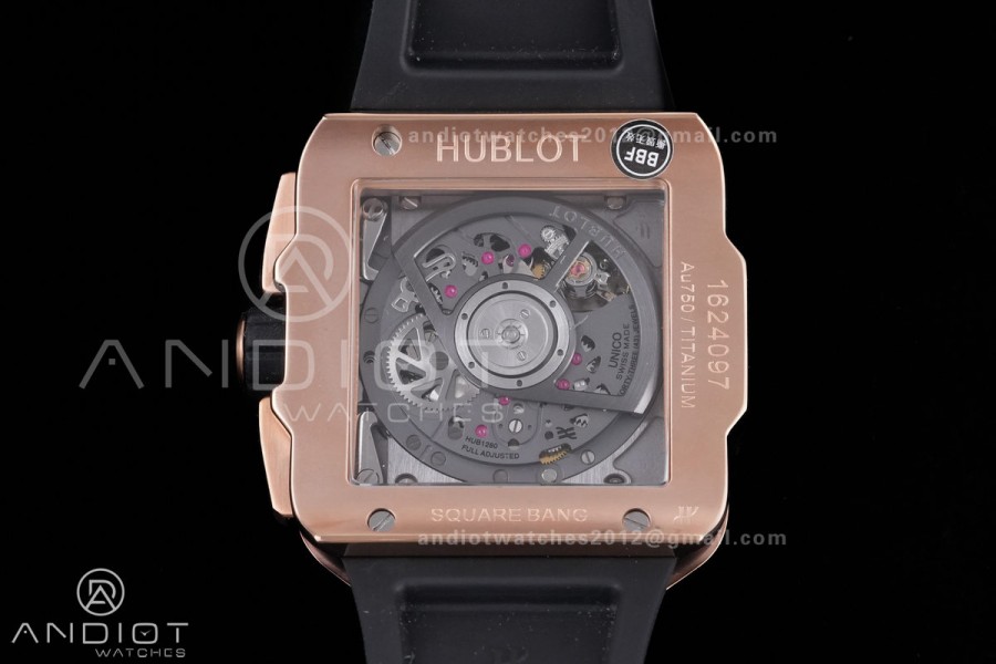 Square Bang Unico 42mm RG BBF 1:1 Best Edition Skeleton Dial on Black Rubber Strap A1280