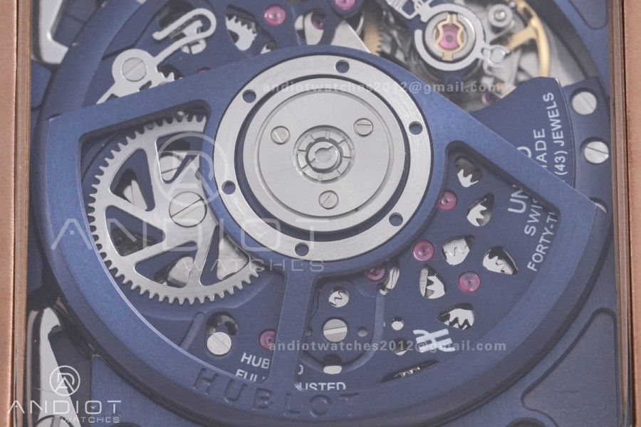 Square Bang Unico 42mm RG BBF 1:1 Best Edition Blue Skeleton Dial on Blue Rubber Strap A1280