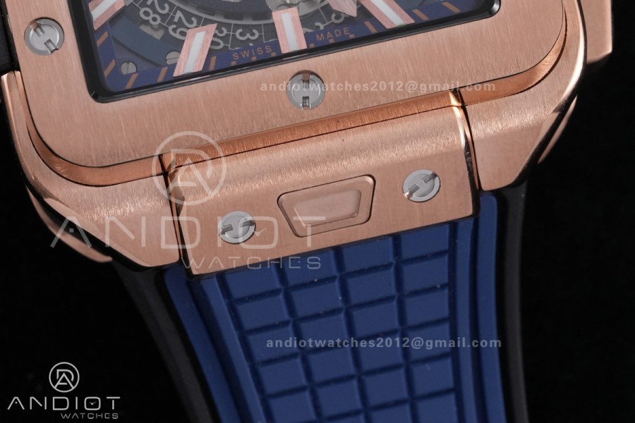 Square Bang Unico 42mm RG BBF 1:1 Best Edition Blue Skeleton Dial on Blue Rubber Strap A1280