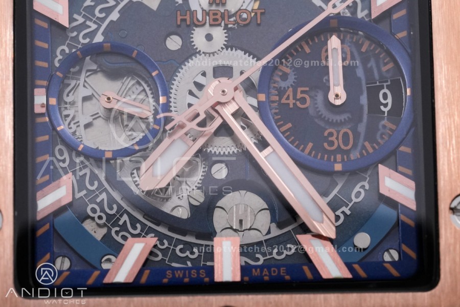 Square Bang Unico 42mm RG BBF 1:1 Best Edition Blue Skeleton Dial on Blue Rubber Strap A1280