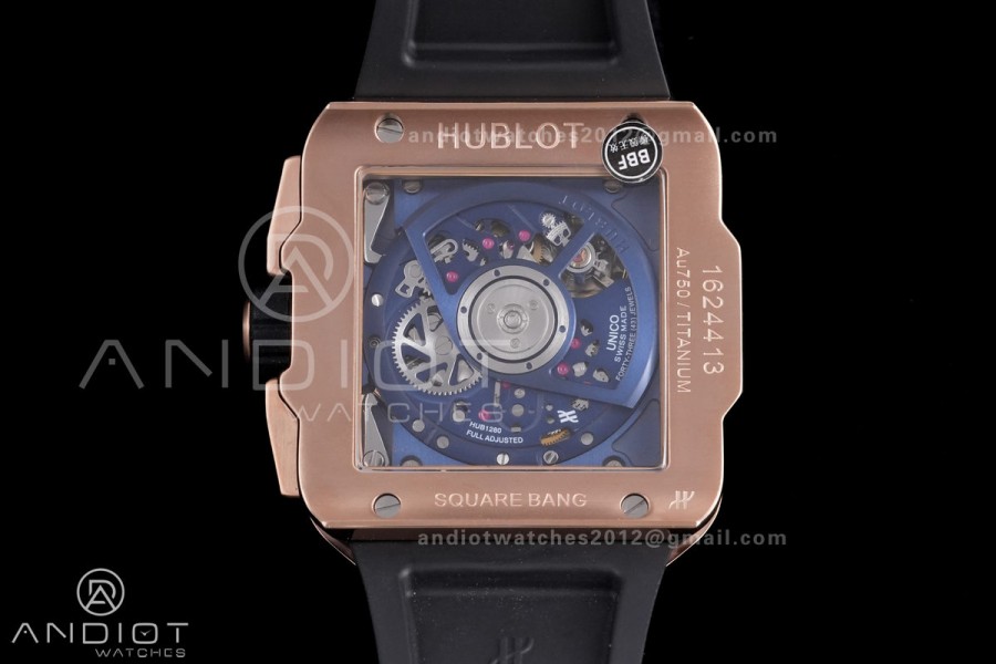 Square Bang Unico 42mm RG BBF 1:1 Best Edition Blue Skeleton Dial on Blue Rubber Strap A1280