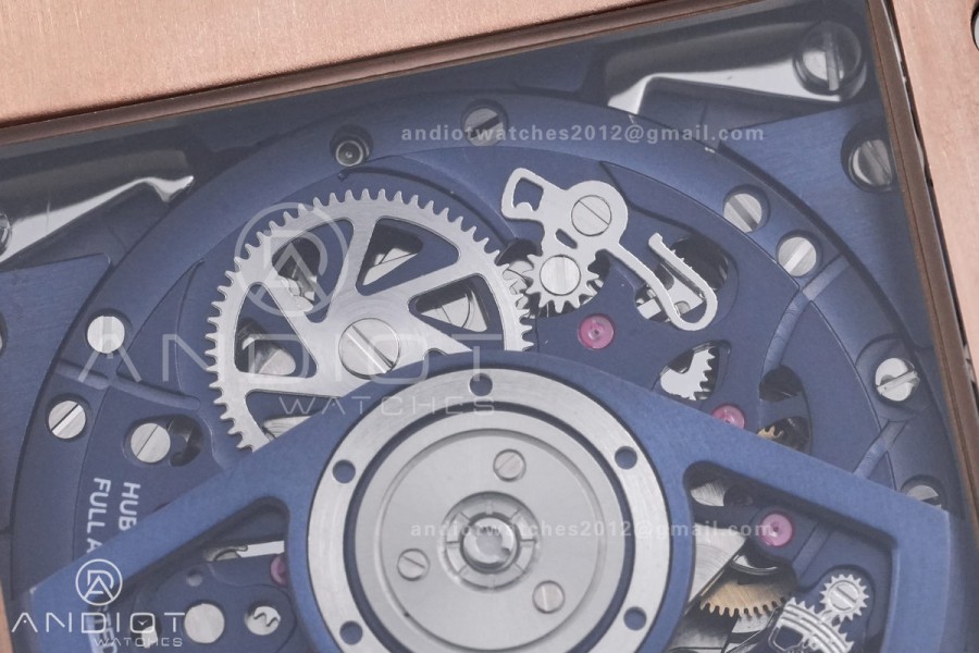 Square Bang Unico 42mm RG BBF 1:1 Best Edition Blue Skeleton Dial on Blue Rubber Strap A1280