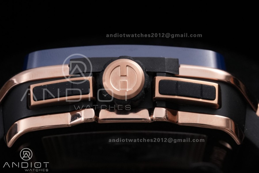 Square Bang Unico 42mm RG Blue Ceramic Bezel BBF 1:1 Best Edition Skeleton Dial on Blue Rubber Strap A1280