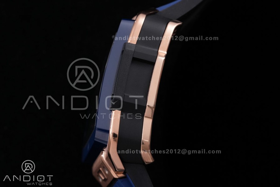 Square Bang Unico 42mm RG Blue Ceramic Bezel BBF 1:1 Best Edition Skeleton Dial on Blue Rubber Strap A1280