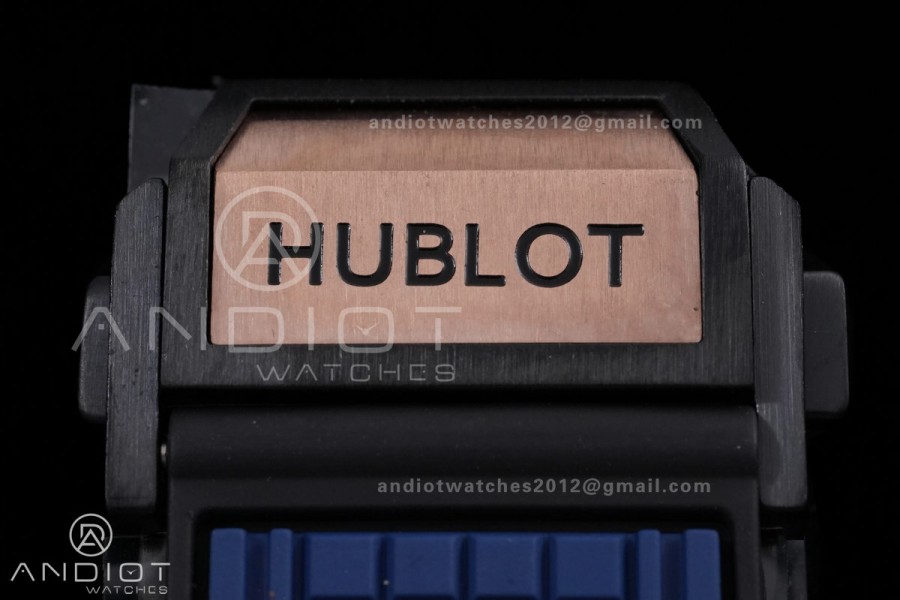 Square Bang Unico 42mm RG Blue Ceramic Bezel BBF 1:1 Best Edition Skeleton Dial on Blue Rubber Strap A1280