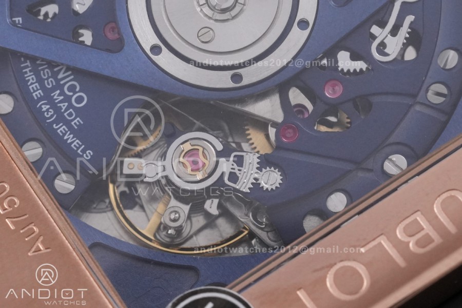 Square Bang Unico 42mm RG Blue Ceramic Bezel BBF 1:1 Best Edition Skeleton Dial on Blue Rubber Strap A1280