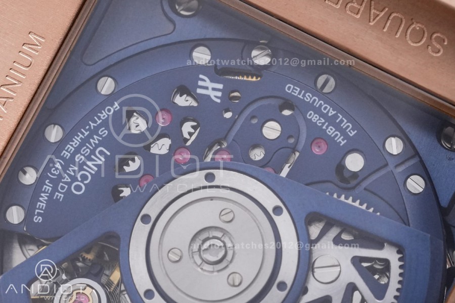 Square Bang Unico 42mm RG Blue Ceramic Bezel BBF 1:1 Best Edition Skeleton Dial on Blue Rubber Strap A1280