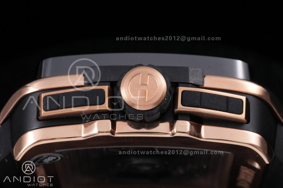 Square Bang Unico 42mm RG BBF 1:1 Best Edition Skeleton Dial Ceramic Bezel on Black Rubber Strap A1280