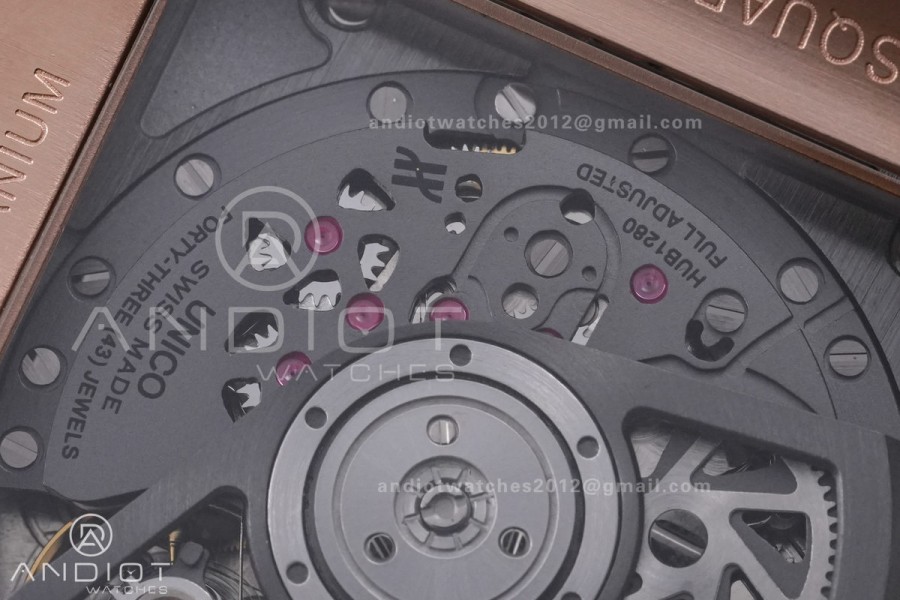 Square Bang Unico 42mm RG BBF 1:1 Best Edition Skeleton Dial Ceramic Bezel on Black Rubber Strap A1280