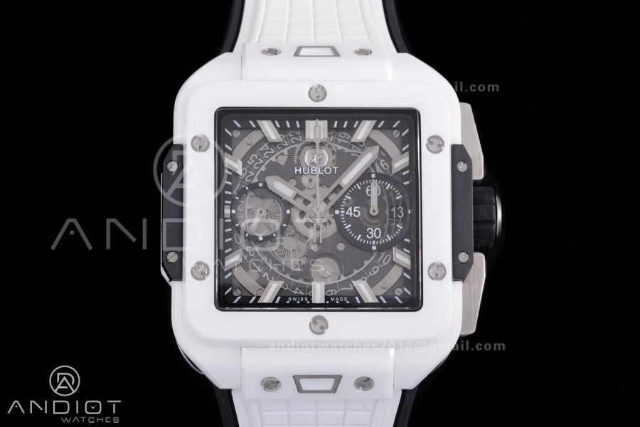 Square Bang Unico White Ceramic BBF 1:1 Best Edition on Rubber Strap A1280