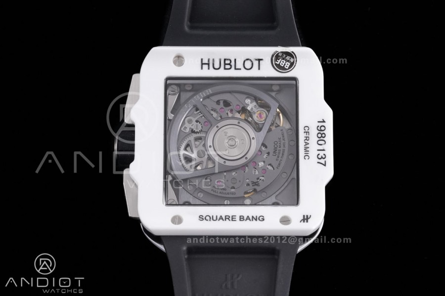 Square Bang Unico White Ceramic BBF 1:1 Best Edition on Rubber Strap A1280