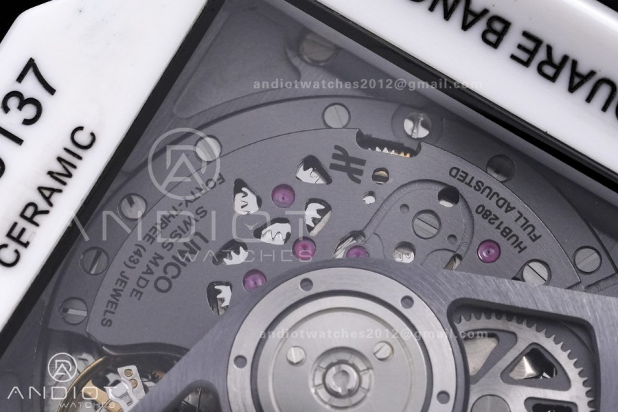 Square Bang Unico White Ceramic BBF 1:1 Best Edition on Rubber Strap A1280