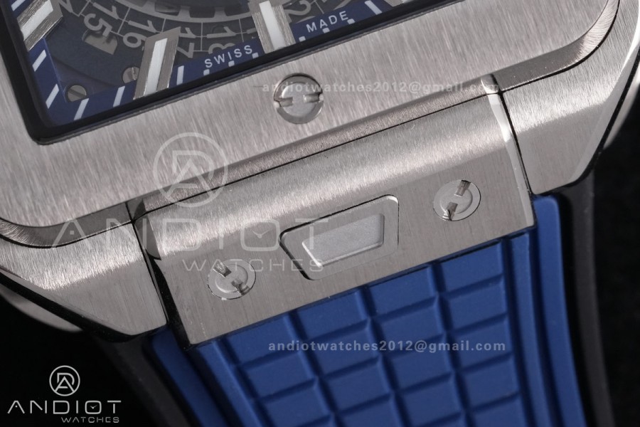 Square Bang Unico 42mm Titanium BBF 1:1 Best Edition Blue Skeleton Dial on Blue Rubber Strap A1280
