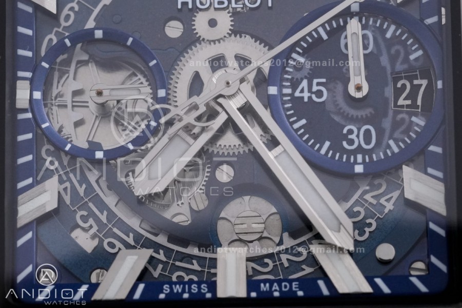 Square Bang Unico 42mm Titanium BBF 1:1 Best Edition Blue Skeleton Dial on Blue Rubber Strap A1280