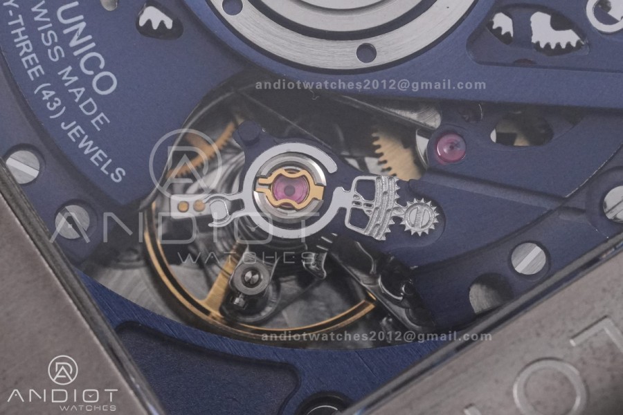 Square Bang Unico 42mm Titanium BBF 1:1 Best Edition Blue Skeleton Dial on Blue Rubber Strap A1280