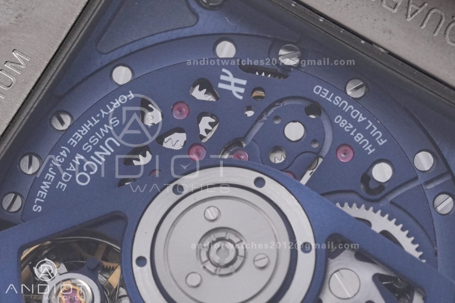 Square Bang Unico 42mm Titanium BBF 1:1 Best Edition Blue Skeleton Dial on Blue Rubber Strap A1280