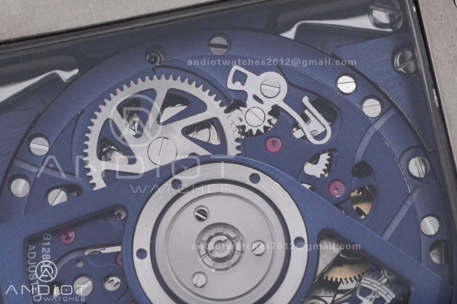 Square Bang Unico 42mm Titanium BBF 1:1 Best Edition Blue Skeleton Dial on Blue Rubber Strap A1280