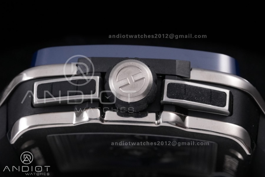 Square Bang Unico 42mm Titanium Blue Ceramic Bezel BBF 1:1 Best Edition Skeleton Dial on Blue Rubber Strap A1280