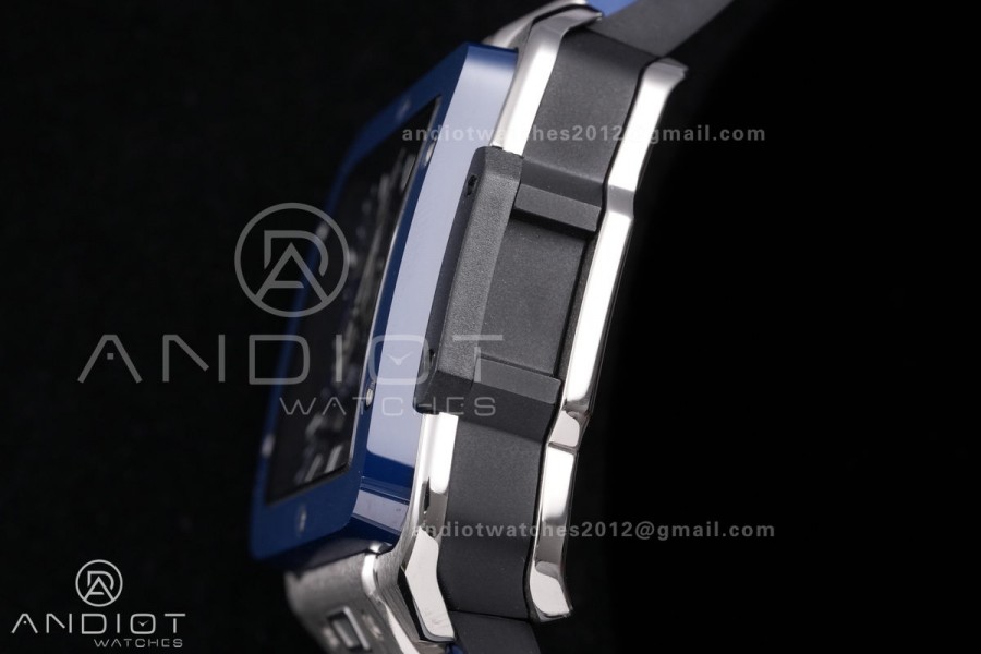 Square Bang Unico 42mm Titanium Blue Ceramic Bezel BBF 1:1 Best Edition Skeleton Dial on Blue Rubber Strap A1280