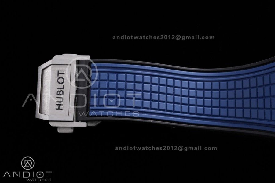 Square Bang Unico 42mm Titanium Blue Ceramic Bezel BBF 1:1 Best Edition Skeleton Dial on Blue Rubber Strap A1280