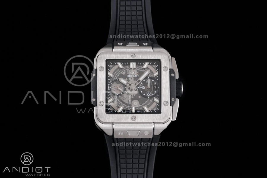 Square Bang Unico 42mm Titanium BBF 1:1 Best Edition Skeleton Dial on Black Rubber Strap A1280