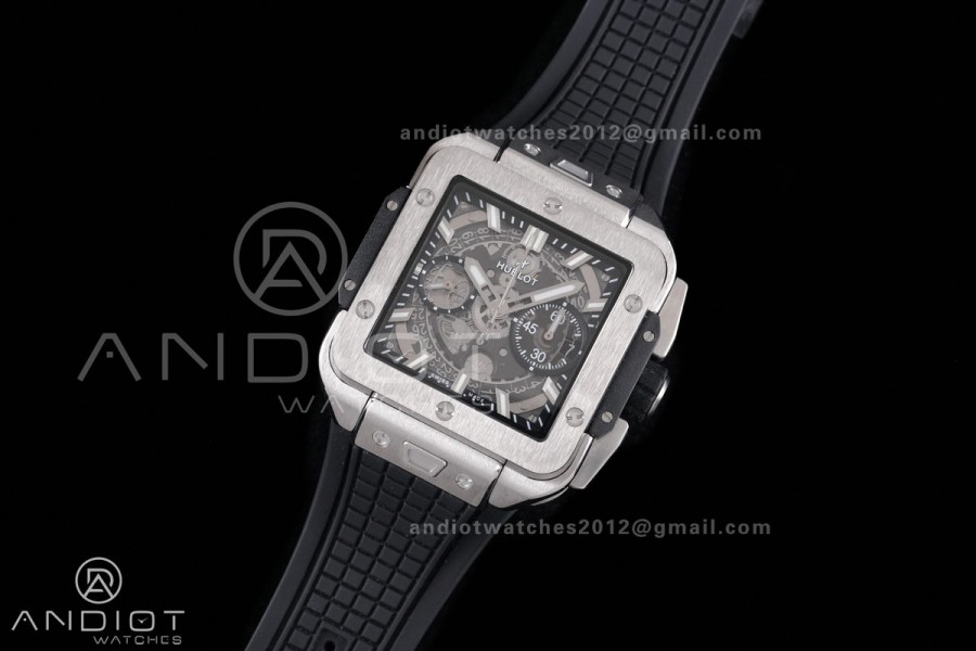 Square Bang Unico 42mm Titanium BBF 1:1 Best Edition Skeleton Dial on Black Rubber Strap A1280